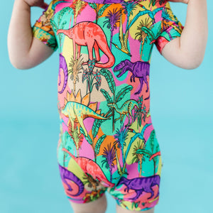 Baby Kids Bamboo Pajamas — Extra-roar-dinary Shortie Romper — Image 1