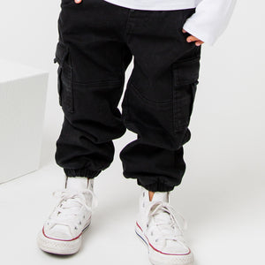 Baby Kids Bamboo Pajamas — Black Cargo Pants — Image 1