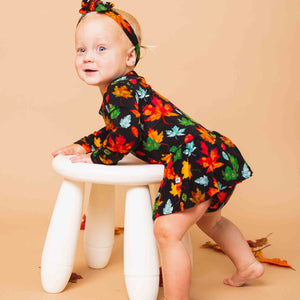 Baby Kids Bamboo Pajamas — Fallow The Leader Long Sleeve Ruffle Dress — Image 1