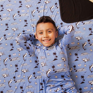 Baby Kids Bamboo Pajamas — Shark Week™ Feelin' Fin-tastic Bum Bum Blanket — Image 1
