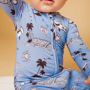 Baby Kids Bamboo Pajamas — Shark Week™ Feelin' Fin-tastic Convertible Romper — Image 1