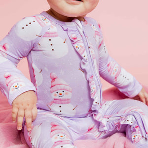 Baby Kids Bamboo Pajamas — Feelin' Snow Pretty Convertible Ruffle Romper — Image 1