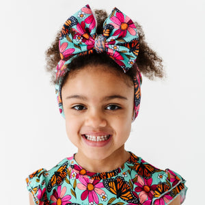 Baby Kids Bamboo Pajamas — Floral Flutter Biggie Bow — Image 1