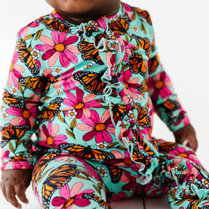 Baby Kids Bamboo Pajamas — Floral Flutter Ruffle Footie — Image 1