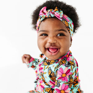Baby Kids Bamboo Pajamas — Floral Flutter Headwrap — Image 1