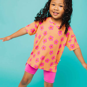 Baby Kids Bamboo Pajamas — Flower Child Girls Oversized T-Shirt & Biker Shorts Set — Image 1
