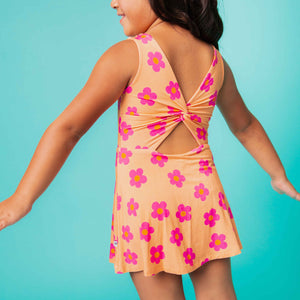 Baby Kids Bamboo Pajamas — Flower Child Sleeveless Twistback Dress — Image 1