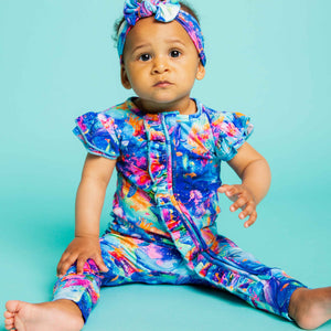Baby Kids Bamboo Pajamas — Current Crew Cap Sleeve Romper — Image 1