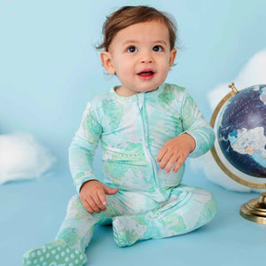 Baby Kids Bamboo Pajamas — For What It's Earth Footie - Green — Image 1