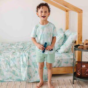 Baby Kids Bamboo Pajamas — For What It's Earth T-Shirt & Shorts Set - Green — Image 1