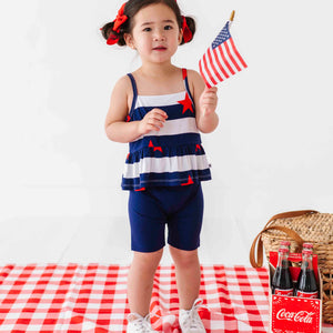 Baby Kids Bamboo Pajamas — Freedom Stripe Sleeveless Top and Biker Shorts Set — Image 1