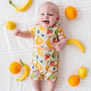 Baby Kids Bamboo Pajamas — Fruit for Thought Shortie Romper — Image 1