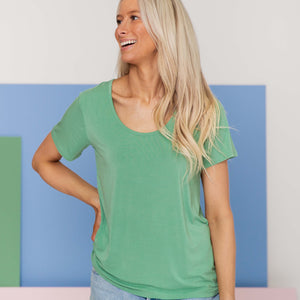 Baby Kids Bamboo Pajamas — Turf Green Women's Short Sleeve T-Shirt — Image 1