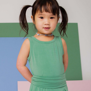 Baby Kids Bamboo Pajamas — Turf Green Racerback Top — Image 1