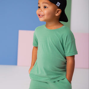 Baby Kids Bamboo Pajamas — Turf Green T-Shirt — Image 1