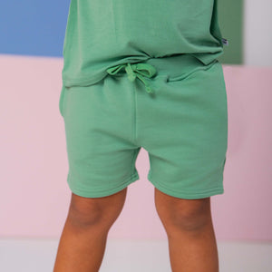 Baby Kids Bamboo Pajamas — Turf Green Pull-On Shorts — Image 1