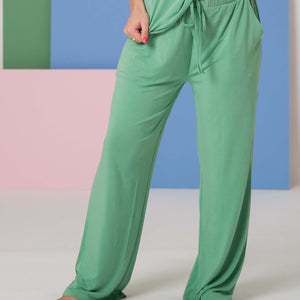 Baby Kids Bamboo Pajamas — Turf Green Women’s Wide Leg Pants — Image 1