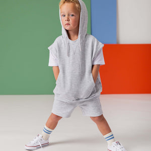 Baby Kids Bamboo Pajamas — Heather Grey Hooded T-Shirt & Shorts Set — Image 1