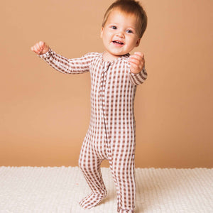 Baby Kids Bamboo Pajamas — Gingham Style Convertible Romper — Image 1