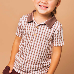 Baby Kids Bamboo Pajamas — Gingham Style Boy's Polo — Image 1