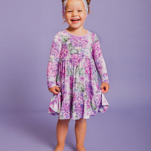 Baby Kids Bamboo Pajamas — You Had Me At Hydrangea Girls Dress & Shorts Set - Long Sleeves — Image 1