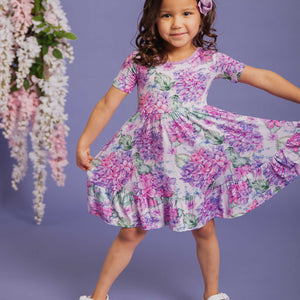 Baby Kids Bamboo Pajamas — You Had Me At Hydrangea Girls Dress & Shorts Set — Image 1