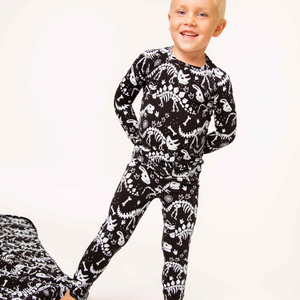 Baby Kids Bamboo Pajamas — Glow Extinct Long Sleeve Pajama Set — Image 1
