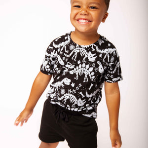 Baby Kids Bamboo Pajamas — Glow Extinct Short Sleeve T-Shirt & Shorts Set — Image 1