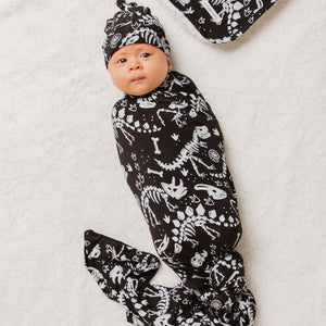 Baby Kids Bamboo Pajamas — Glow Extinct Swaddle & Beanie Set — Image 1