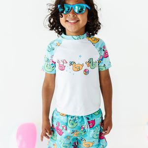 Baby Kids Bamboo Pajamas — Go With The Float Rash Guard Short Sleeve Top — Image 1