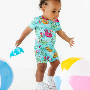 Baby Kids Bamboo Pajamas — Go With The Float Shortie Romper — Image 1