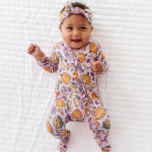 Baby Kids Bamboo Pajamas — Gobble 'til You Wobble Ruffle Footie - Pink — Image 1