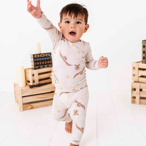 Baby Kids Bamboo Pajamas — Harry Potter™ Hedwig’s Flight Two-Piece Fold Over Waistband Pajama Set — Image 1