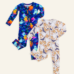 Baby Kids Bamboo Pajamas — Drop It Like It's Haunt & Hide and Ghost Seek Convertible Romper Bundle — Image 1