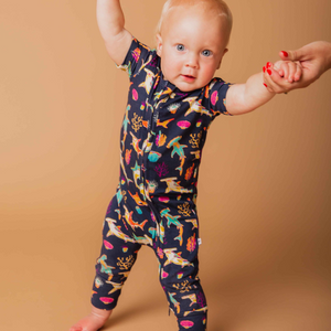 Baby Kids Bamboo Pajamas — Hammer Time Short Sleeve Romper — Image 1