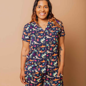 Baby Kids Bamboo Pajamas — Hammer Time Women's Collar Shirt & Shorts Set — Image 1