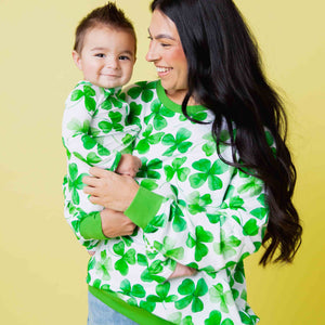 Baby Kids Bamboo Pajamas — Happy Go Lucky Adult Unisex Crew Neck Sweatshirt — Image 1