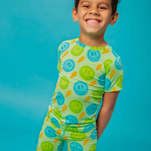 Baby Kids Bamboo Pajamas — Happy Surge Short Sleeve Two-Piece Pajama Shorts Set — Image 1