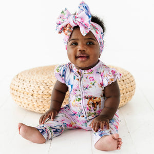 Baby Kids Bamboo Pajamas — Hay Girl, Hay Cap Sleeve Romper — Image 1
