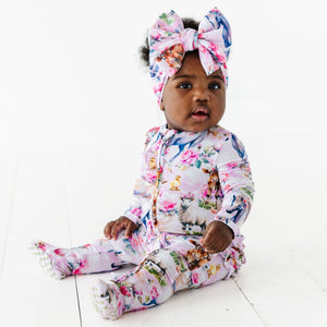 Baby Kids Bamboo Pajamas — Hay Girl, Hay Ruffle Footie — Image 1