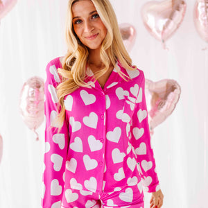 Baby Kids Bamboo Pajamas — Heart It All Before Women's Collar Shirt & Shorts Set — Image 1