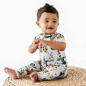 Baby Kids Bamboo Pajamas — Herd It Here First Short Sleeve Romper — Image 1