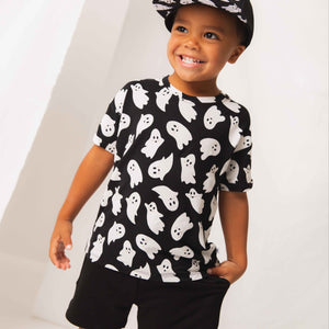 Baby Kids Bamboo Pajamas — Here Ghost Nothing Short Sleeve T-Shirt & Shorts Set — Image 1