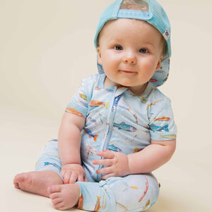 Baby Kids Bamboo Pajamas — Holy Carp Short Sleeve Romper — Image 1