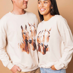 Baby Kids Bamboo Pajamas — Horses Graphic Adult Unisex Crew Neck Sweatshirt — Image 1