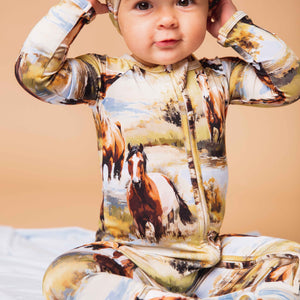 Baby Kids Bamboo Pajamas — Horse of Course Convertible Romper — Image 1