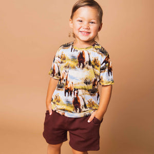 Baby Kids Bamboo Pajamas — Horse of Course Short Sleeve T-Shirt & Shorts Set — Image 1