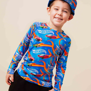 Baby Kids Bamboo Pajamas — Hot Wheels™ Full Throttle Long Sleeve Raglan Shirt — Image 1