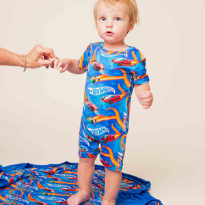Baby Kids Bamboo Pajamas — Hot Wheels™ Full Throttle Shortie Romper — Image 1