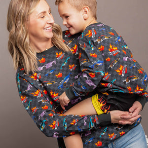 Baby Kids Bamboo Pajamas — Hot Wheels™ Heart Racers Adult Unisex Crew Neck Sweatshirt — Image 1